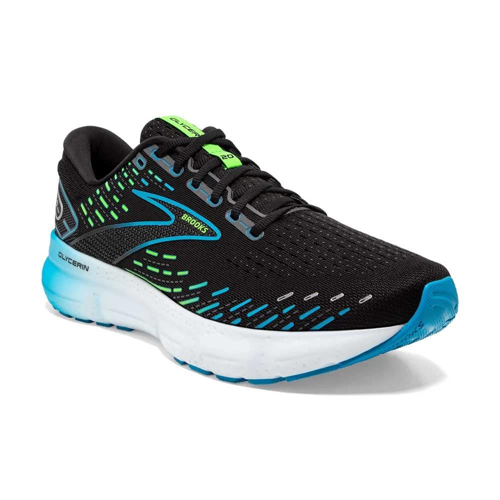 BROOKS Men's Glycerin 20 Running Shoe- Black/Hawaiian Ocean/Green - Regular (D) - Image 2