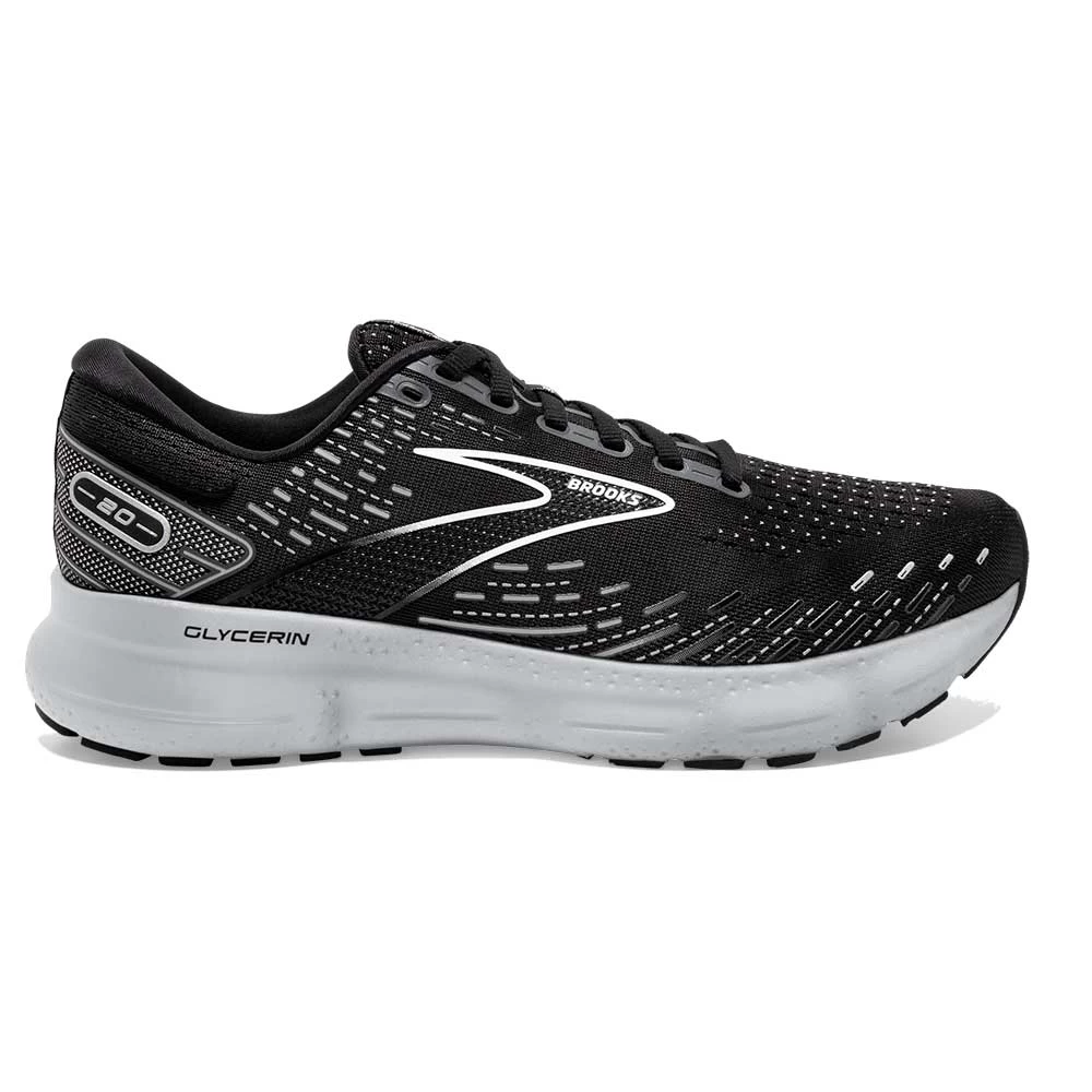 BROOKS Men's Glycerin 20 Running Shoe - Black/White/Alloy - Regular (D)