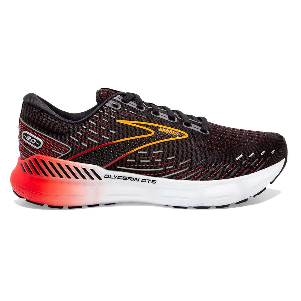 BROOKS Men's Glycerin GTS 20 Running Shoe- Black/Blackened Pearl/Fiery Re- Regular (D)