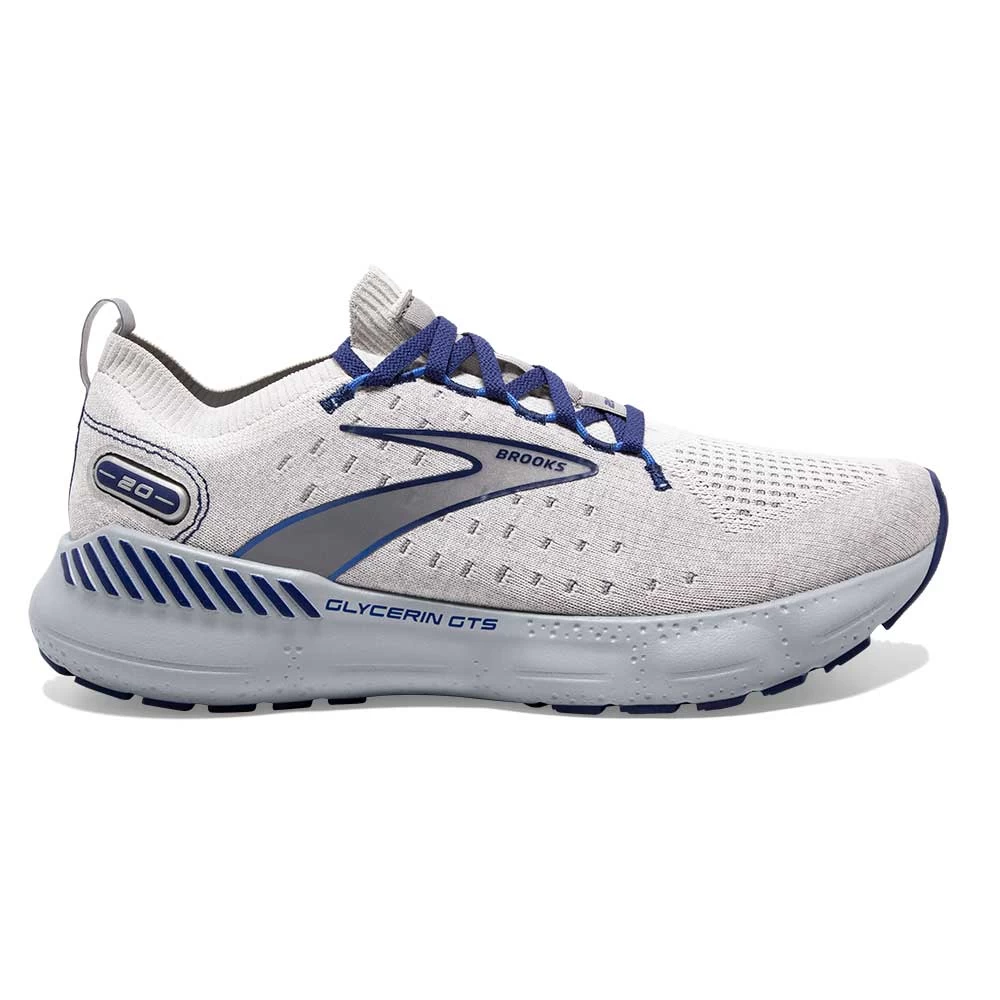 BROOKS Men's Glycerin StealthFit GTS 20 Running Shoe- Oyster/Alloy/Blue Depths- Regular (D)