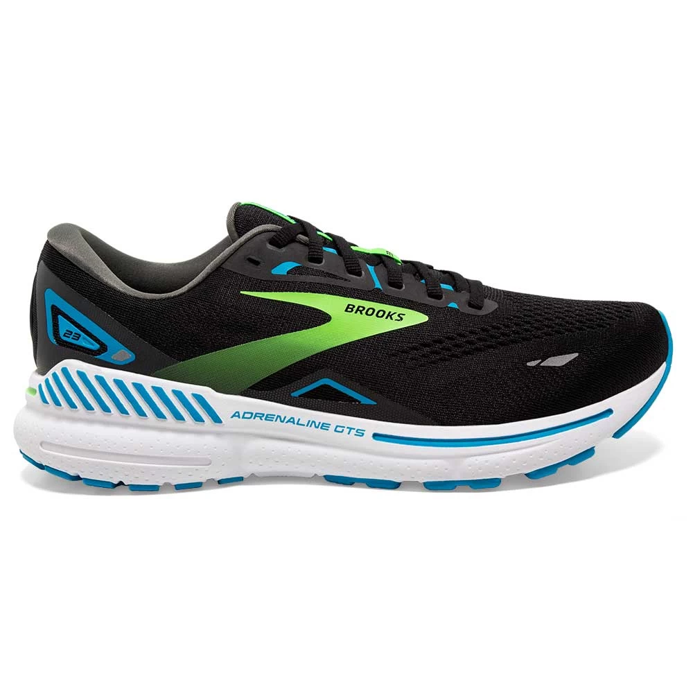 BROOKS Men's Adrenaline GTS 23 Running Shoe- Black/Hawaiian Ocean/Green- Wide (2E)