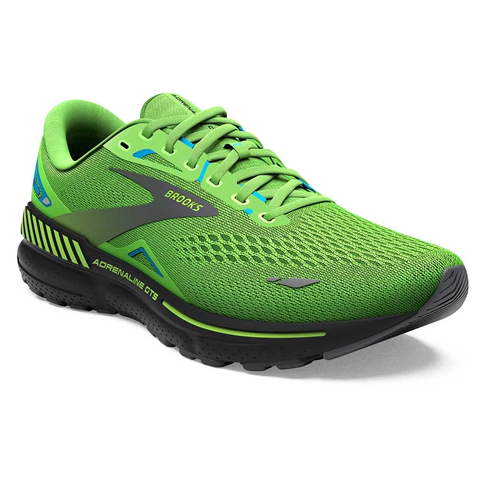 BROOKS Men's Adrenaline GTS 23 Running Shoe - Green Gecko/Grey/Atomic Blue- Wide (2E) - Image 2