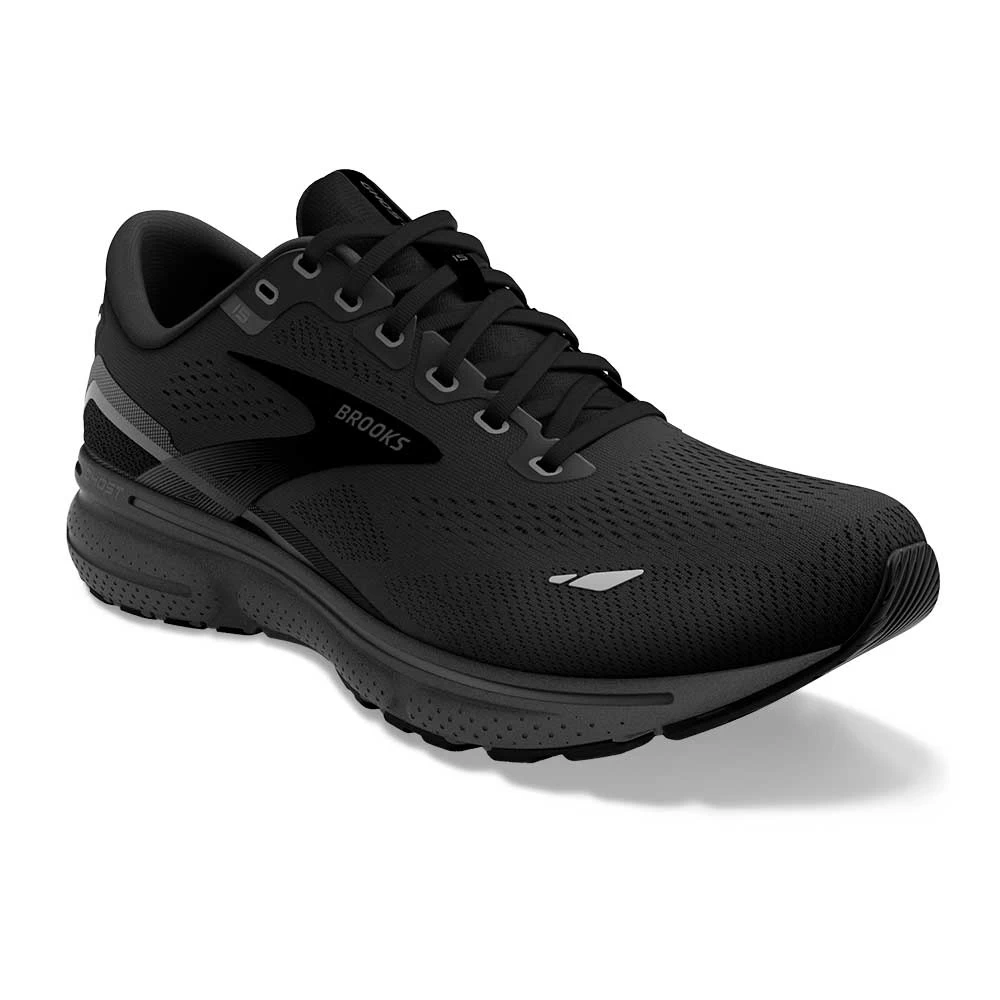 BROOKS Men's Ghost 15 Running Shoe - Black/Black/Ebony- Wide (2E) - Image 2