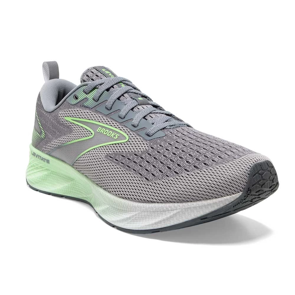 BROOKS Men's Levitate 6 Running Shoe- Primer Grey/Neon Green- Regular (D) - Image 2