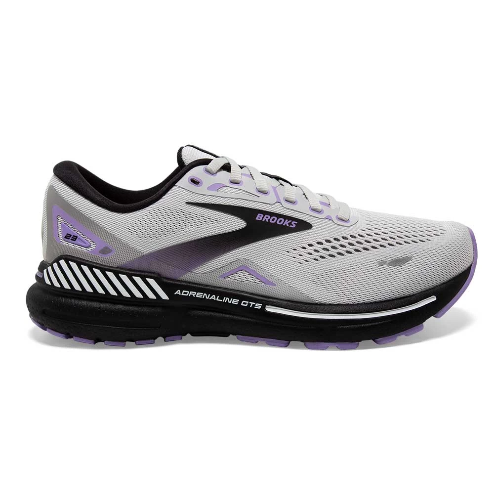 BROOKS Women's Adrenaline GTS 23 Running Shoe - Grey/Black/Purple- Regular (B)